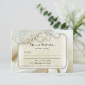 Elegant Silver Ivory Pearl Roos Wedding RSVP Kaart (Staand voorkant)