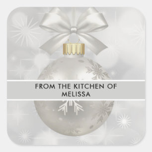 Elegant Silver-kerstbal op Bokeh Kitchen Vierkante Sticker