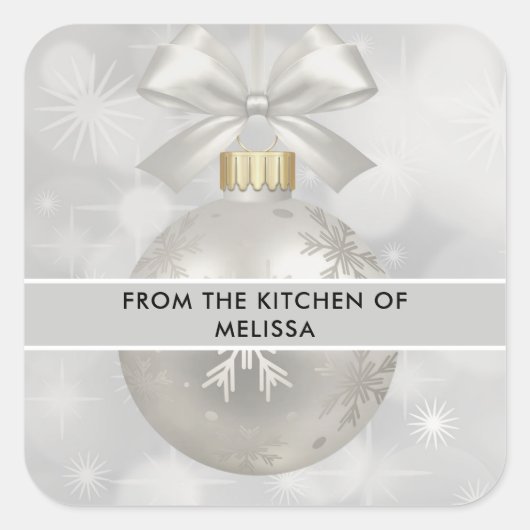 Elegant Silver-kerstbal op Bokeh Kitchen Vierkante Sticker (Voorkant)