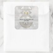 Elegant Silver-kerstbal op Bokeh Kitchen Vierkante Sticker (Tas)