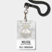 Elegant Silver-kerstbal op Bokeh Lights Badge (Front with Lanyard)