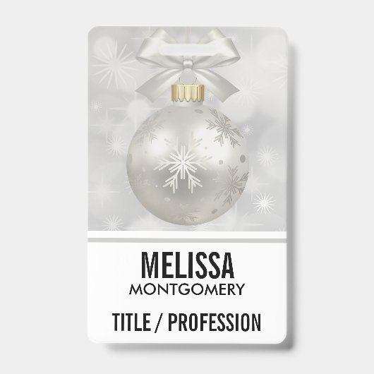 Elegant Silver-kerstbal op Bokeh Lights Badge (Front)