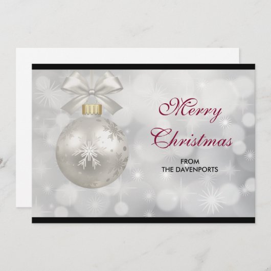 Elegant Silver-kerstbal op Bokeh Lights Feestdagenkaart (Voorkant / Achterkant)