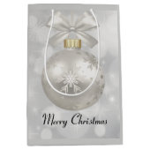 Elegant Silver-kerstbal op Bokeh Lights Medium Cadeauzakje (Voorkant)