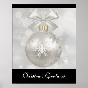 Elegant Silver-kerstbal op Bokeh Lights Poster