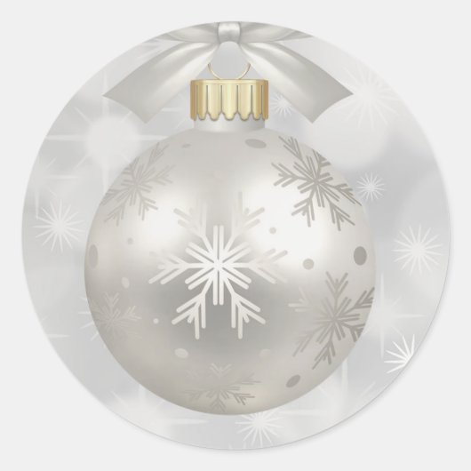 Elegant Silver-kerstbal op Bokeh Lights Ronde Sticker (Voorkant)