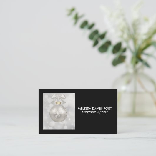 Elegant Silver-kerstbal op Bokeh Lights Visitekaartje (Staand voorkant)