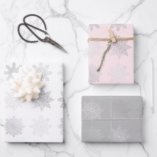Elegant Silver-kerstsnowflake-patroon Inpakpapier Vel (Voorkant)