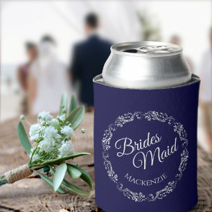 Elegant Silver Lace Navy Blue Bridesmaid Weddensch Blikjeskoeler