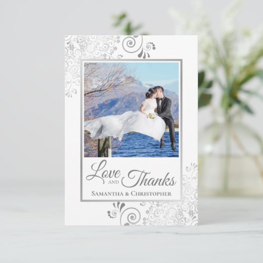 Elegant Silver Lace over White Love & Bedankt Wedd (Staand voorkant)