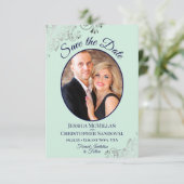 Elegant Silver Lace & Photo Mint & Navy Wedding Save The Date (Staand voorkant)