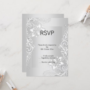 ELEGANT SILVER LACE RSVP KAART