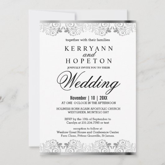 Elegant Silver Lace Wedding  Kaart (Voorkant)