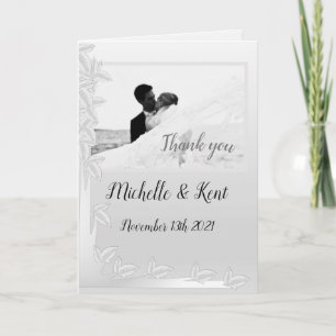 Elegant Silver Leaves Folded Hartelijk dank Kaart
