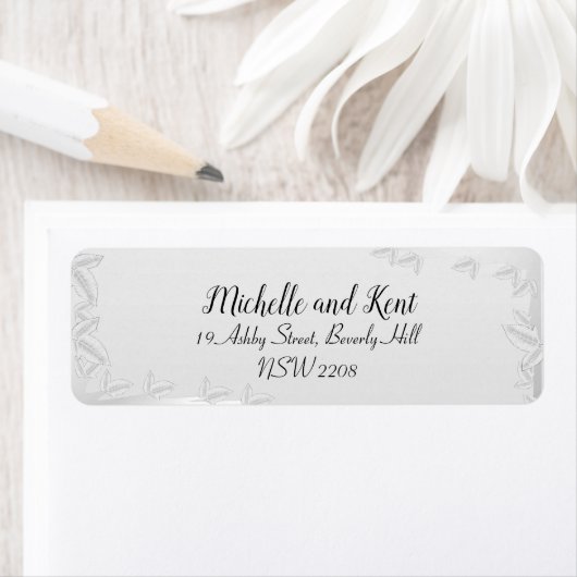 Elegant Silver Leaves Wedding Return Label (Insitu)