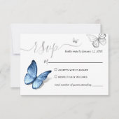 Elegant Silver Light Baby Blue Butterfly Wedding RSVP Kaartje (Voorkant)
