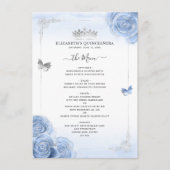 Élégant Silver Light Blue Roses menu Programme (Devant)