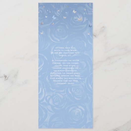 Elegant Silver Light Blue Rozen Waterverf Floral Menu (Achterkant)