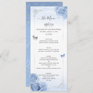 Elegant Silver Light Blue Rozen Waterverf Floral Menu