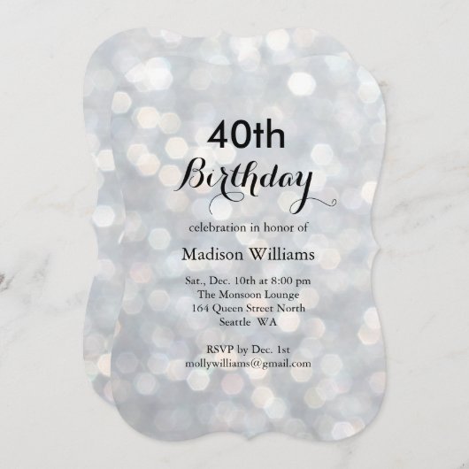 Elégant Silver Lights 40e anniversaire Invitation (Devant / Derrière)