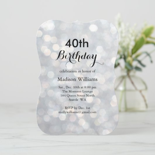 Elegant Silver Lights 40e verjaardag Uitnodiging (Staand voorkant)