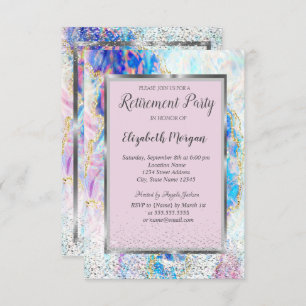 Elegant Silver Lijst Confetti Opal Retirement Kaart