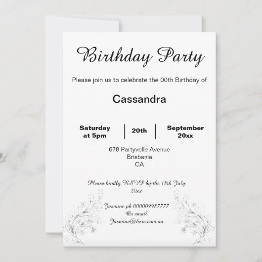 ELEGANT SILVER MARBLE BLACK WHITE CUSTOM BIRTHDAY KAART (Voorkant)