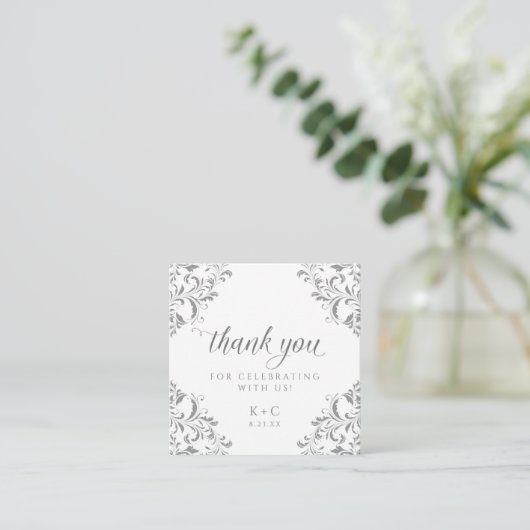 Elégant Silver Mariage Luxe Vintage Favoris Cartes (Debout devant)