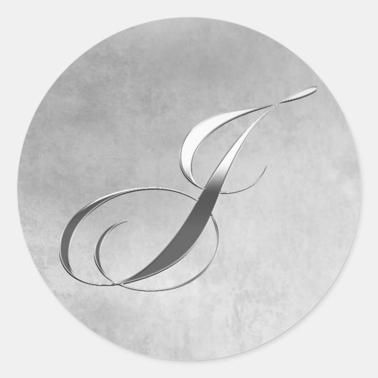 Elegant Silver Monogram J Custom Wedding Stickers (Voorkant)