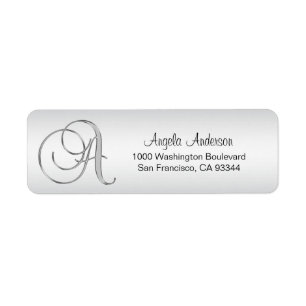 Elegant Silver Monogram Script Letter 'A' Return Etiket