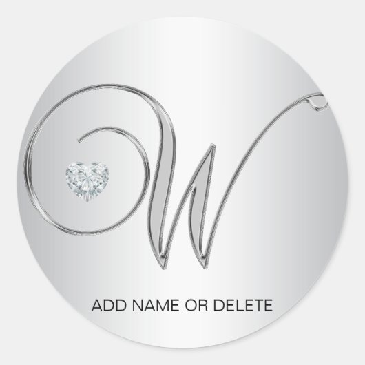 Elegant Silver Monogrammed Initiaal W Letter Ronde Sticker (Voorkant)