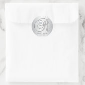 Elegant Silver Monogrammed Wedding Ronde Sticker (Tas)