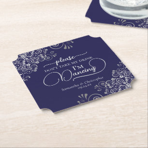 Elegant Silver & Navy Neem niet mijn Drink bruilof Kartonnen Onderzetters
