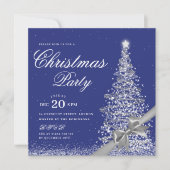 Elegant Silver Navy Winter Christmas Tree Bow  Kaart (Voorkant)