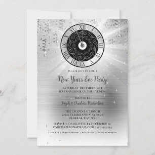 Elegant Silver New Year Eve Party Uitnodiging