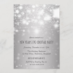 Elegant Silver New Year's Eve Party Shining Stars Kaart