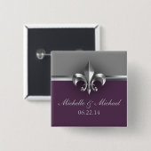 Elegant Silver Paarse Fleur de Lis Vierkante Button 5,1 Cm (Voorkant /achterkant)