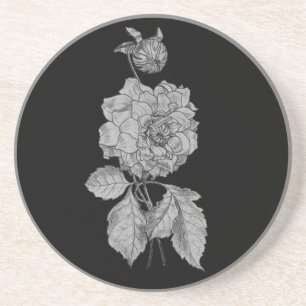 Elegant Silver Peony Black Floral Drink Onderzette Zandsteen Onderzetter