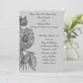 Elegant Silver Peony Flower Wedding Invite Kaart (Staand voorkant)