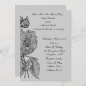 Elegant Silver Peony Flower Wedding Invite Kaart (Voorkant / Achterkant)