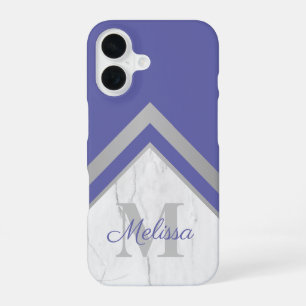 Elegant Silver Peri Monogram Geometrische marmer iPhone 16 Hoesje