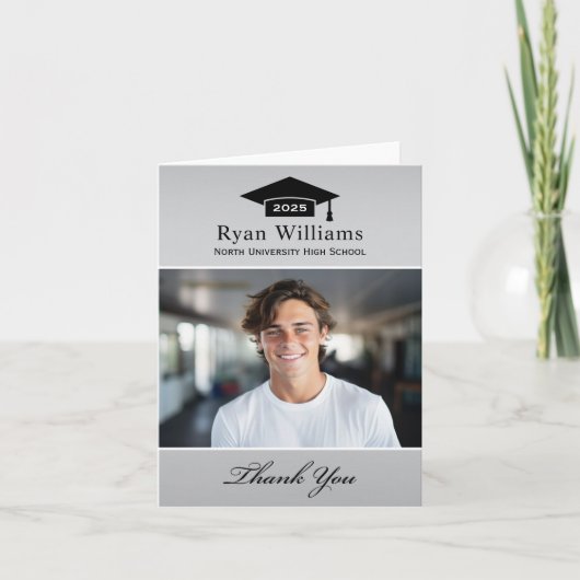 Elegant Silver Persoonlijk Afstuderen Foto Bedankkaart (Voorkant)