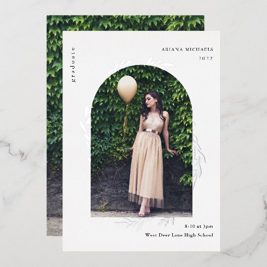 Elegant Silver Photo Afstuderen Folie Uitnodiging (Voorkant / Achterkant)