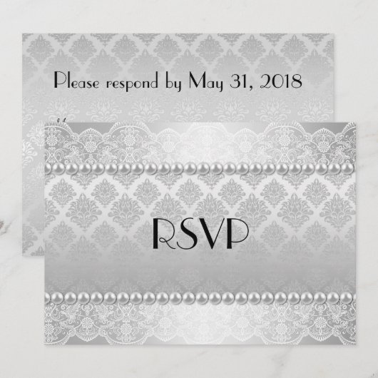 Elegant Silver Photo Wedding RSVP Kaart (Voorkant / Achterkant)