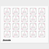 Elegant Silver Pink Floral First Heilige Communie Vierkante Sticker (Vel)