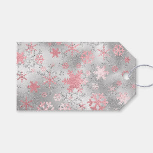 Elegant Silver Pink-kerstboomschilderpatroon Cadeaulabel