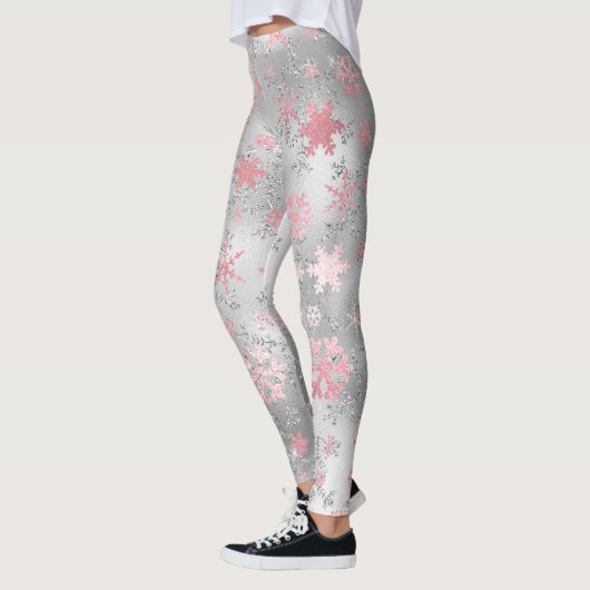 Elegant Silver Pink-kerstboomschilderpatroon Leggings (Links)