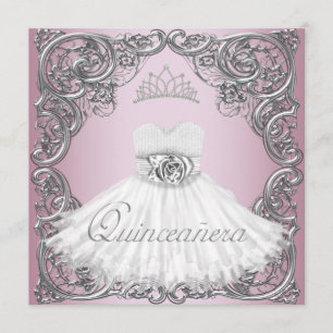 Elegant Silver Pink Quinceanera Uitnodigingen