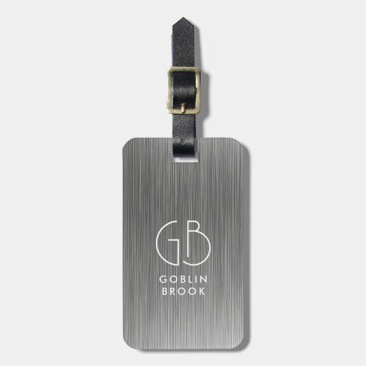 Elegant Silver Rectangular brushed metallic Bagagelabel (Voorkant verticaal)
