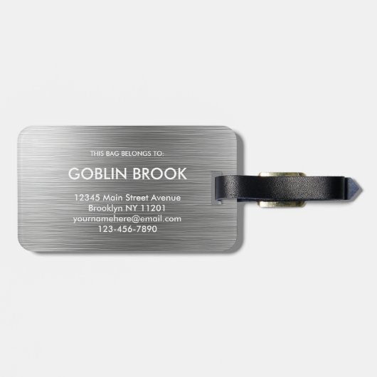 Elegant Silver Rectangular brushed metallic Bagagelabel (Achterkant horizontaal)
